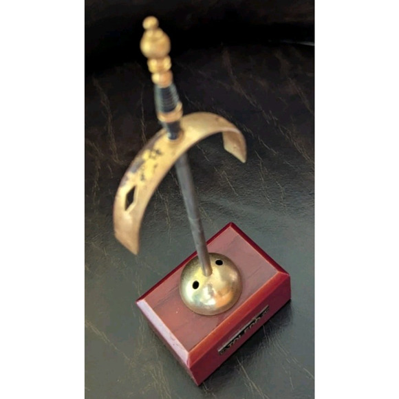 Vintage TOLEDO Spanish Damascene 2 Small Sword Cocktail Picks with Stand - Picture 5 of 11